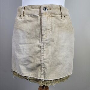 Y2K Corduroy Mini Skirt Womens 11 Lace Trim Low Rise Grunge Indie Sleaze Hipster